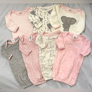 Bundle lot of 7 PREEMIE baby girl gowns Touched by Nature Organic Cotton &Gerber